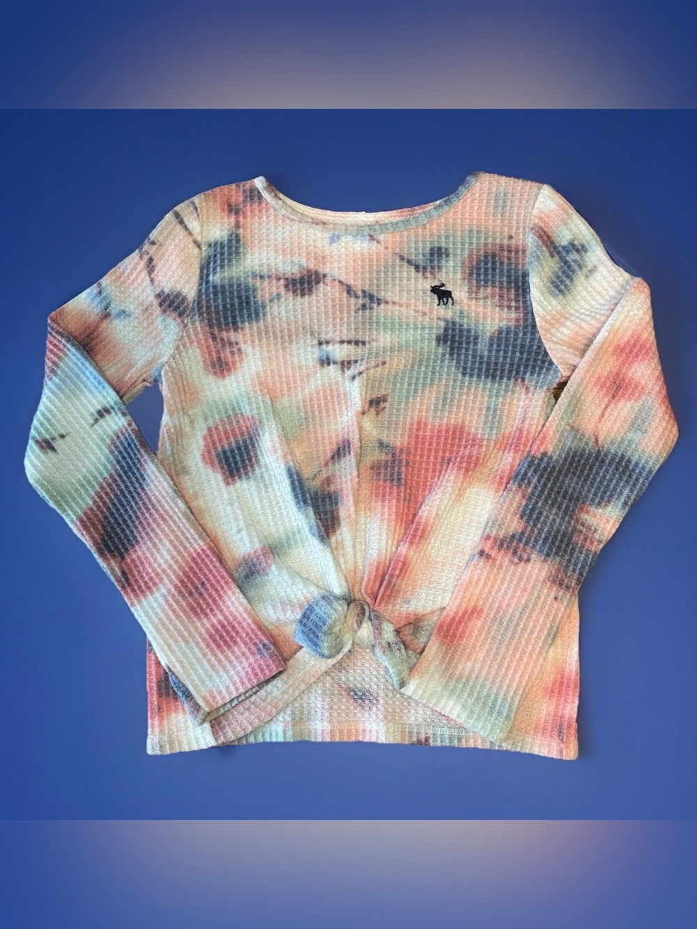 Abercrombie Kids Girls 9/10 Tie Dye Waffle Knit Long Sleeve Knot Front Top M